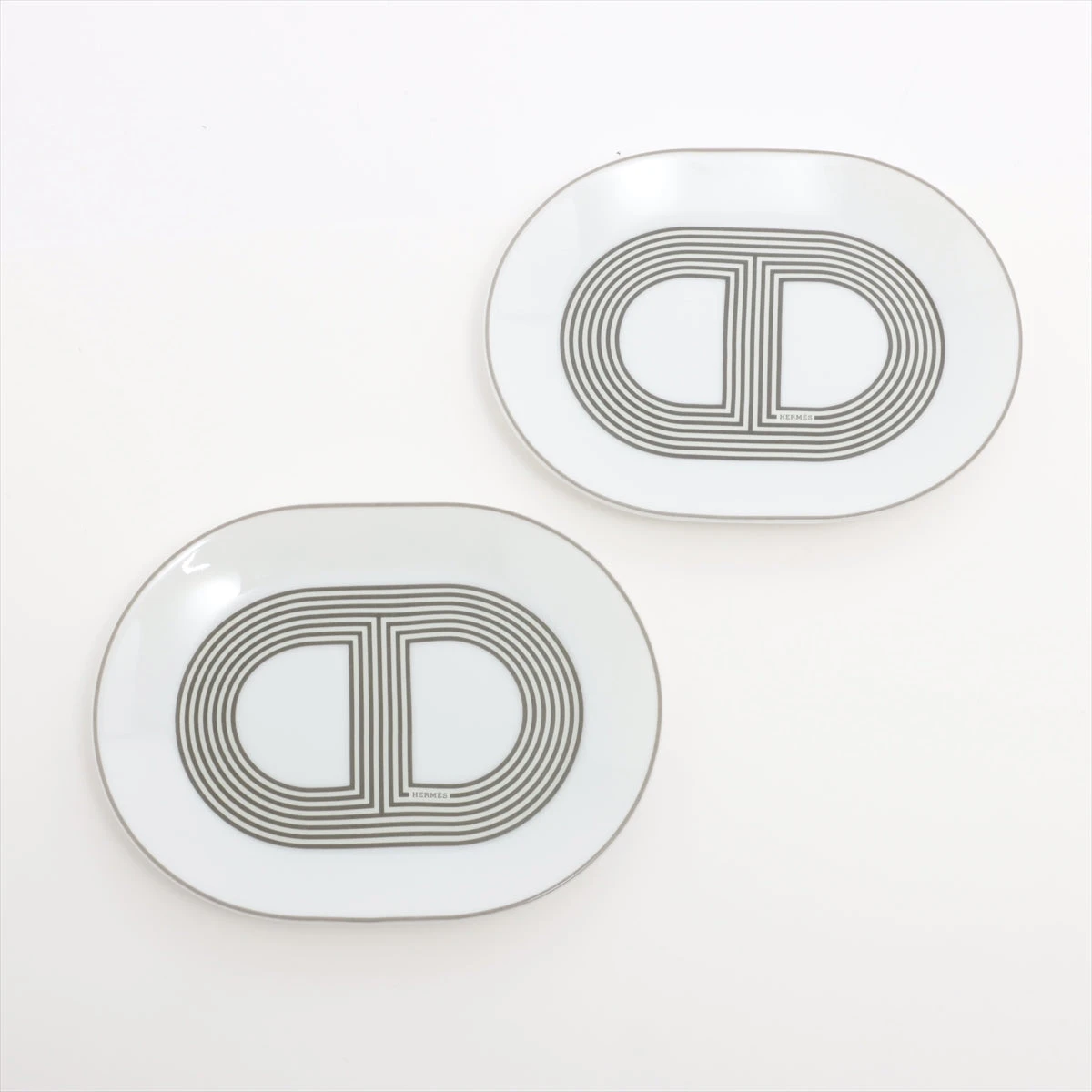 エルメス ラリー24 小皿 陶器 グレー 2枚セット 底印クラウン バッグ