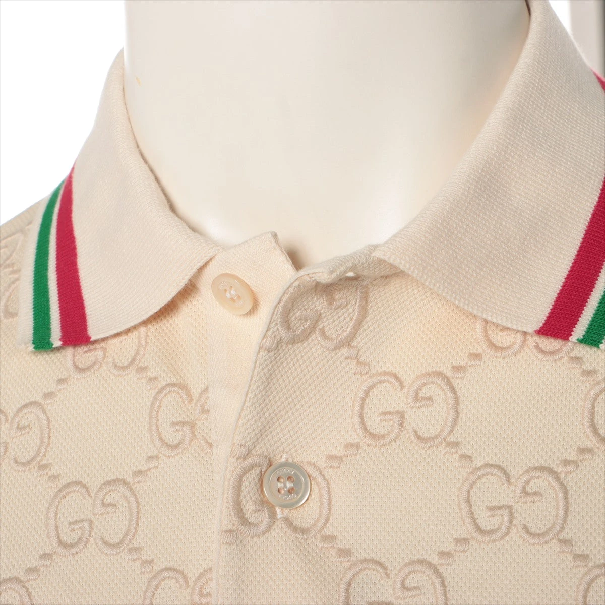 GUCCI ポロシャツ XXL ベージュ ストライプ襟 GUCCI ポロシャツ XXL ベージュ ストライプ襟 ウェブ ストライプ