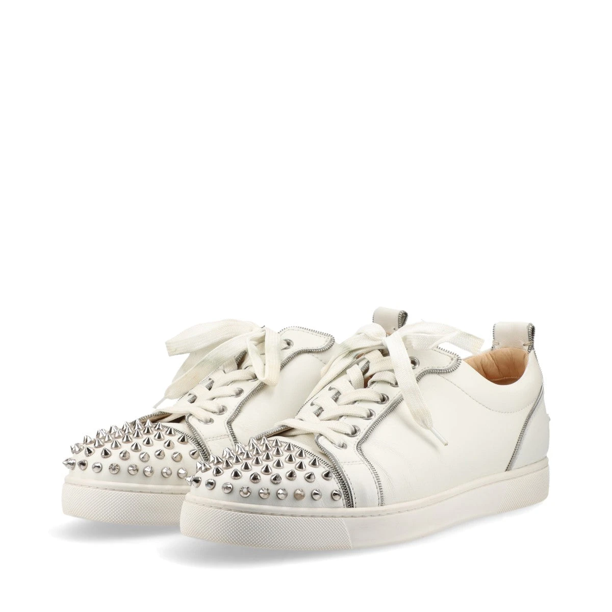 新品未使用!ルブタン　 スタッズ付きホワイトハイカットスニーカー41 最終値下げ クリスチャンルブタン スパイクスタッズ レザー スニーカー 41 1/2