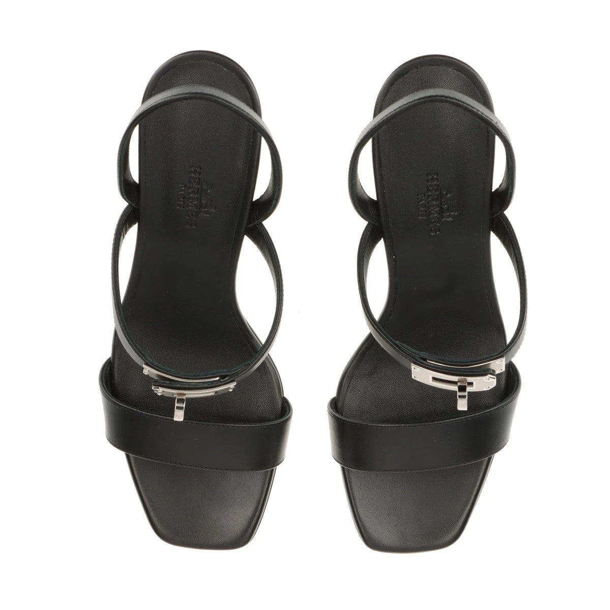 HERMES ケリー ブラックレザーミュール サンダル、サイズ37 HERMES ケリー ブラックレザーミュール サンダル、サイズ37