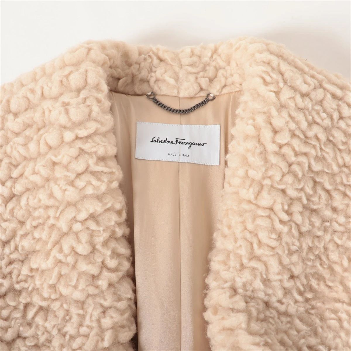 フェラガモ カシミヤ×シルク コート 38 レディース ベージュ ベルト付