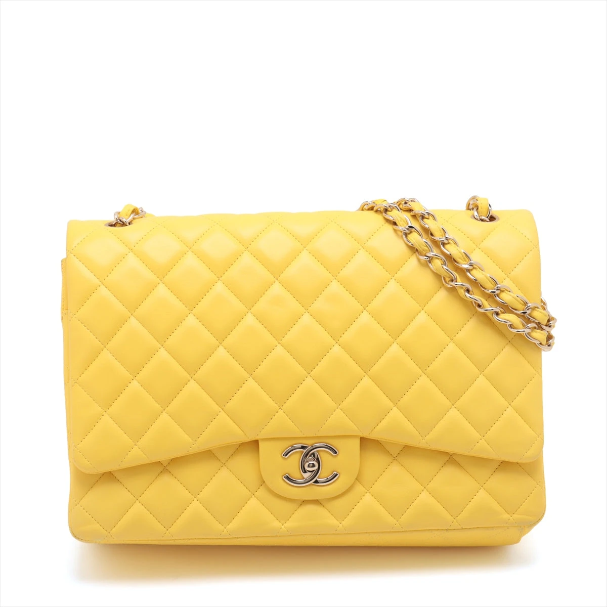 CHANEL 2番台 デカマトラッセ34 ラムスキン ダブルチェーン バッグ シャネル デカマトラッセ34 マキシ ラムスキン シングルフラップ
