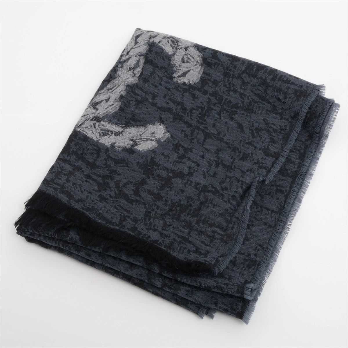 CHANEL ロゴ入り ストール ブラック/グレー