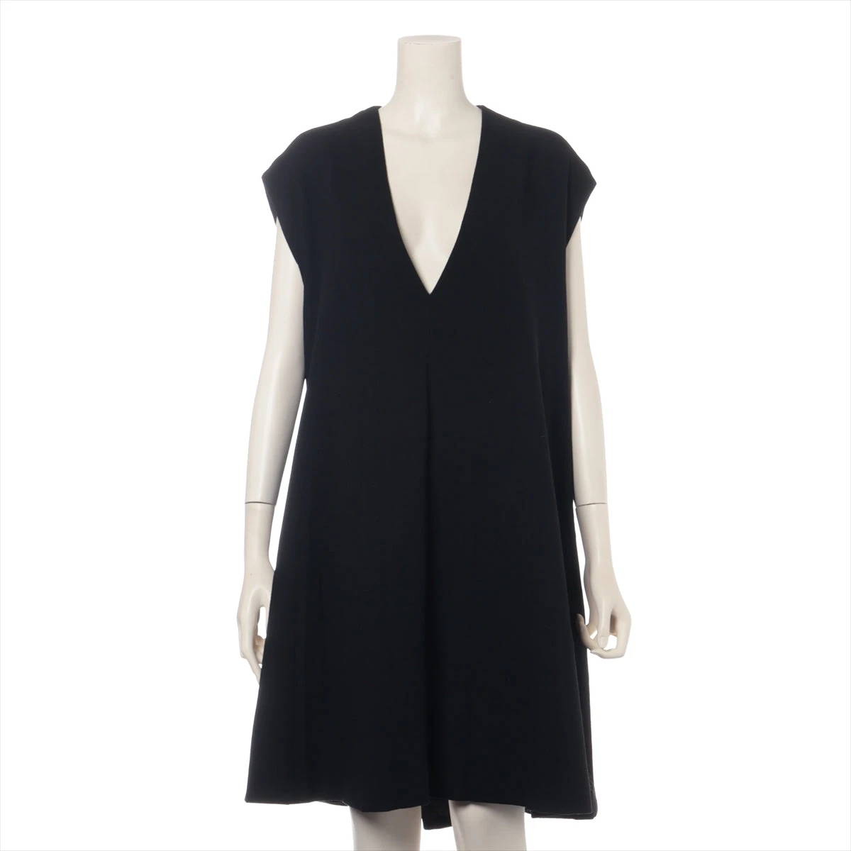 プラダ ウール ドット ワンピース ノースリーブ ロング フレア 40 黒  