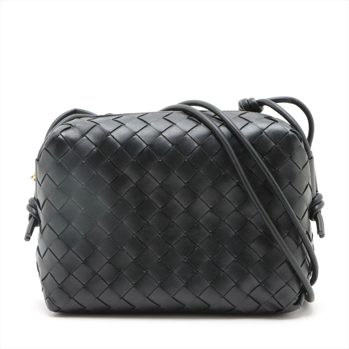 ボッテガヴェネタイントレチャートレザーショルダーバッグブラック黒