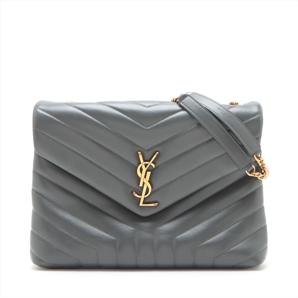 美品【SaintLaurent】ルル チェーンショルダーバッグ サンローランパリ ルル レザー チェーンショルダーバッグ グレー