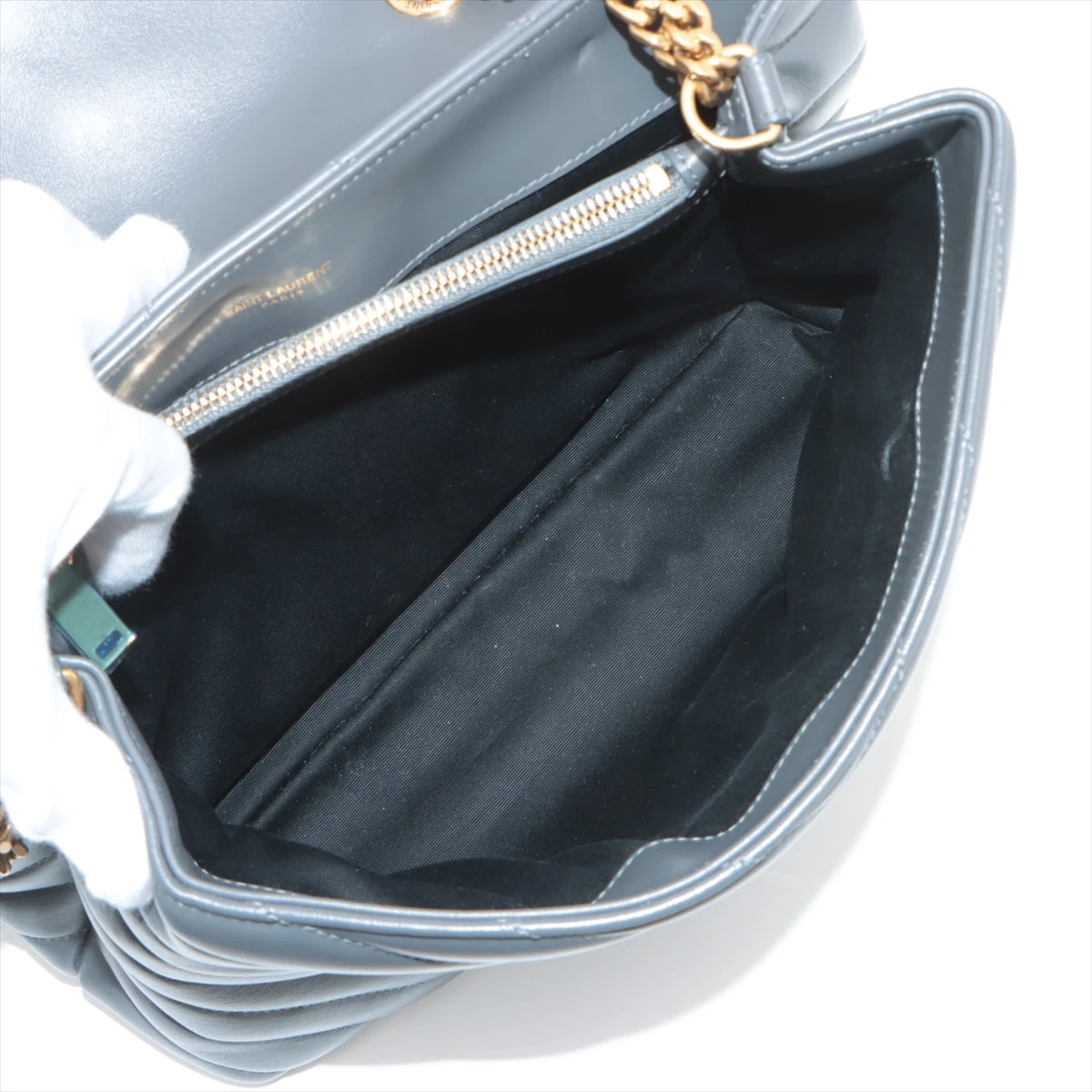 サンローランパリ ルル レザー チェーンショルダーバッグ グレー