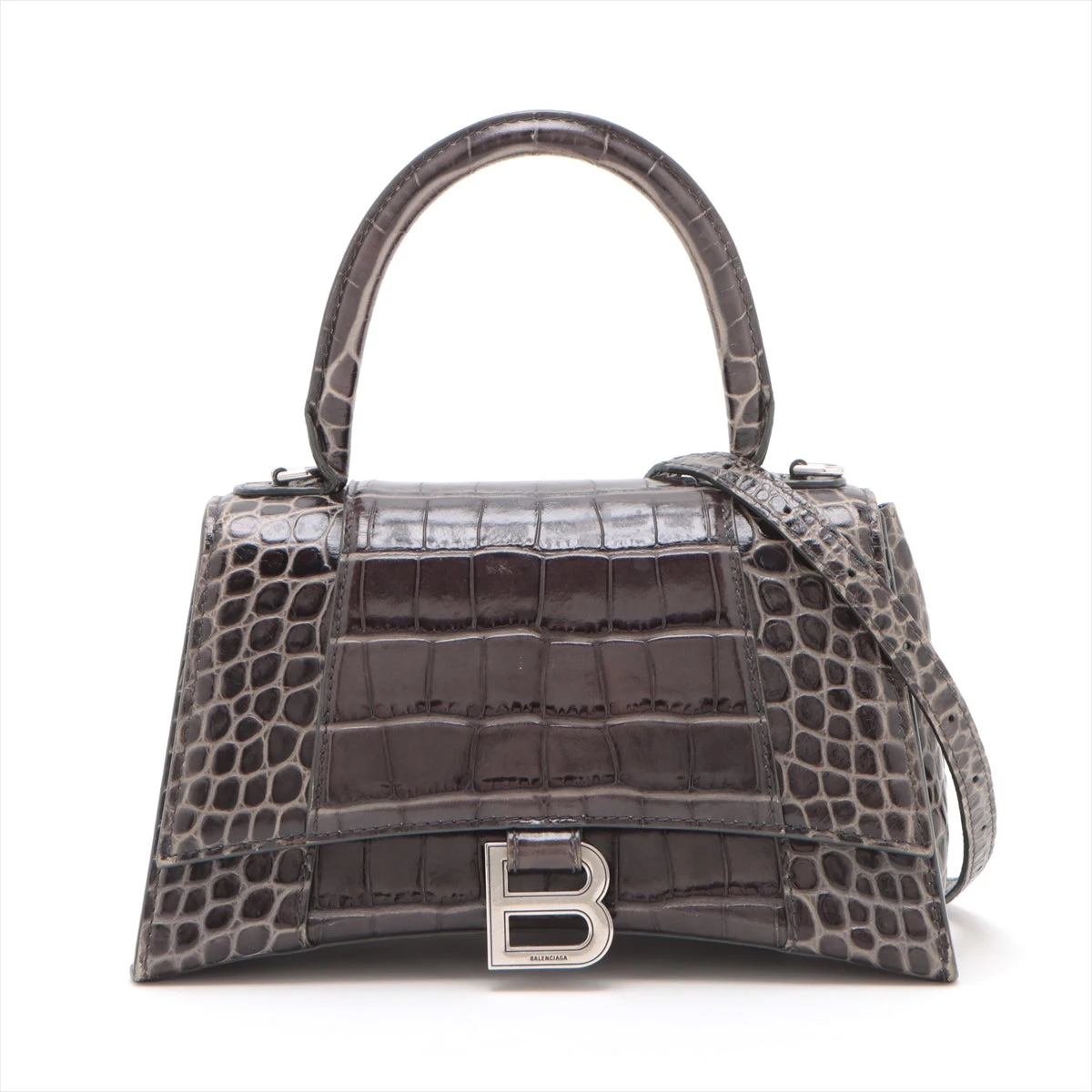 バレンシアガ☆2色 アワーグラス XS クロコ型押しハンドバッグ BALENCIAGA バレンシアガ アワーグラスXS クロコ型押し