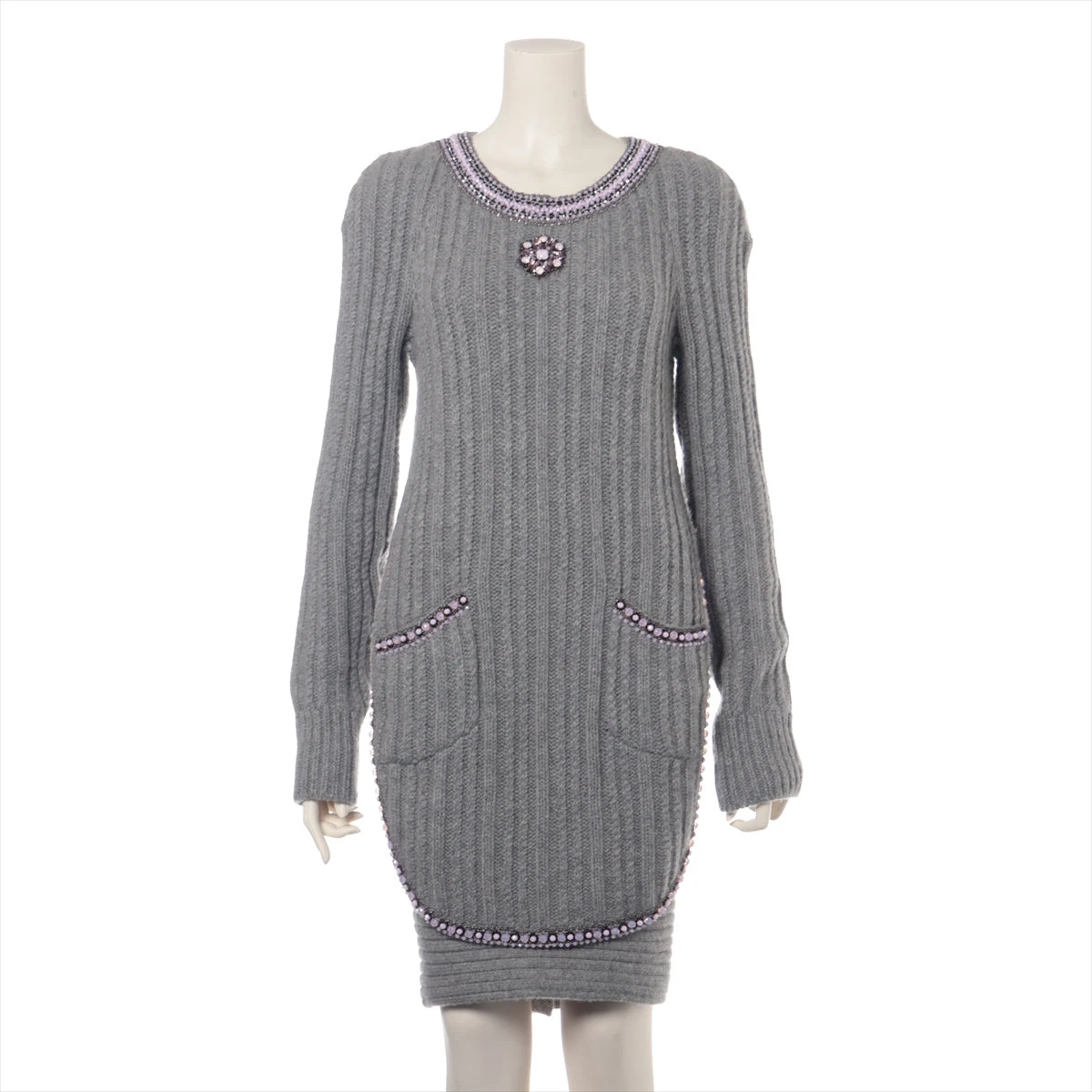 シャネル 05C リネンカシミヤ ココマーク膝丈スカート 38