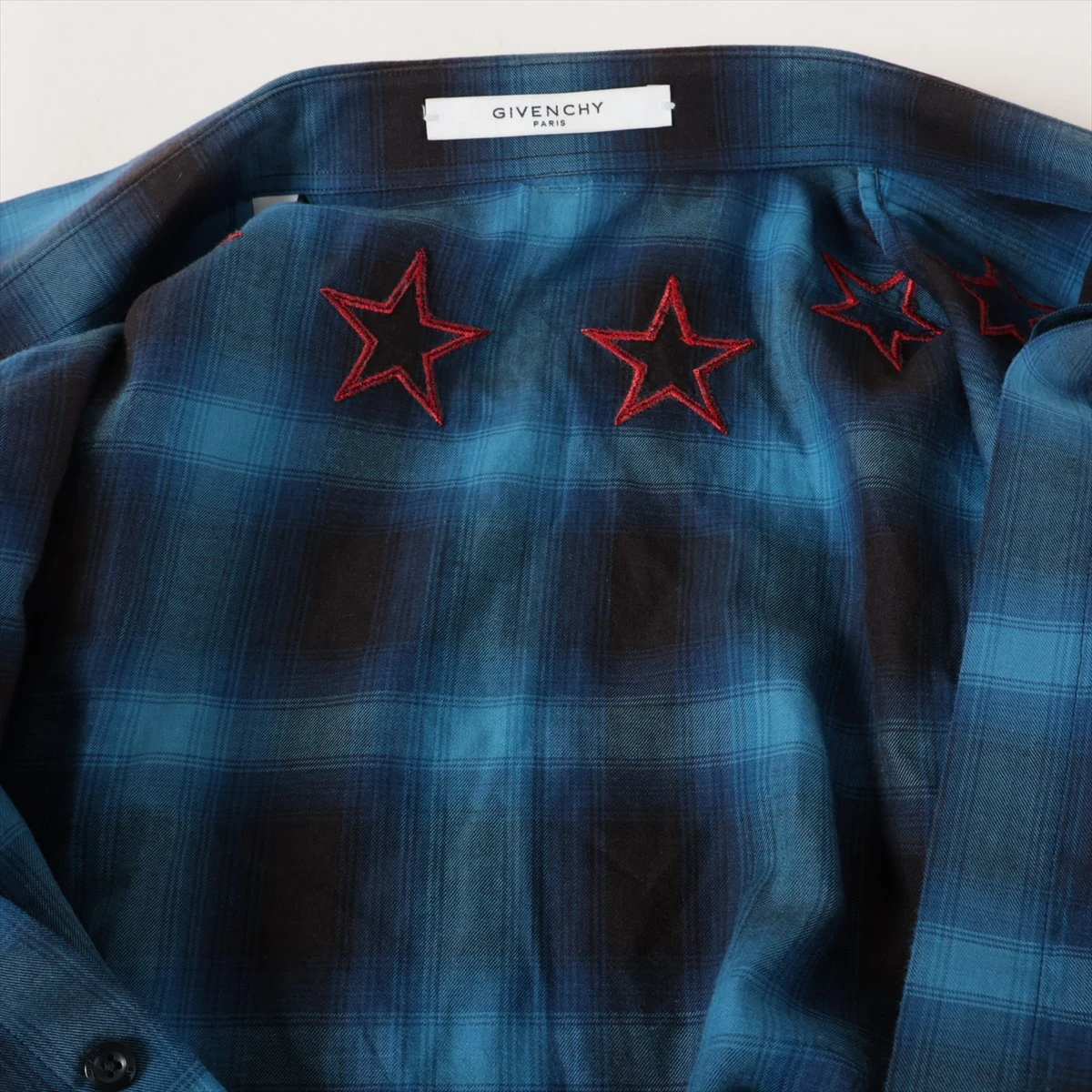 ジバンシィ 17AW コットン×リヨセル チェックシャツ 40 メンズ ブルー 