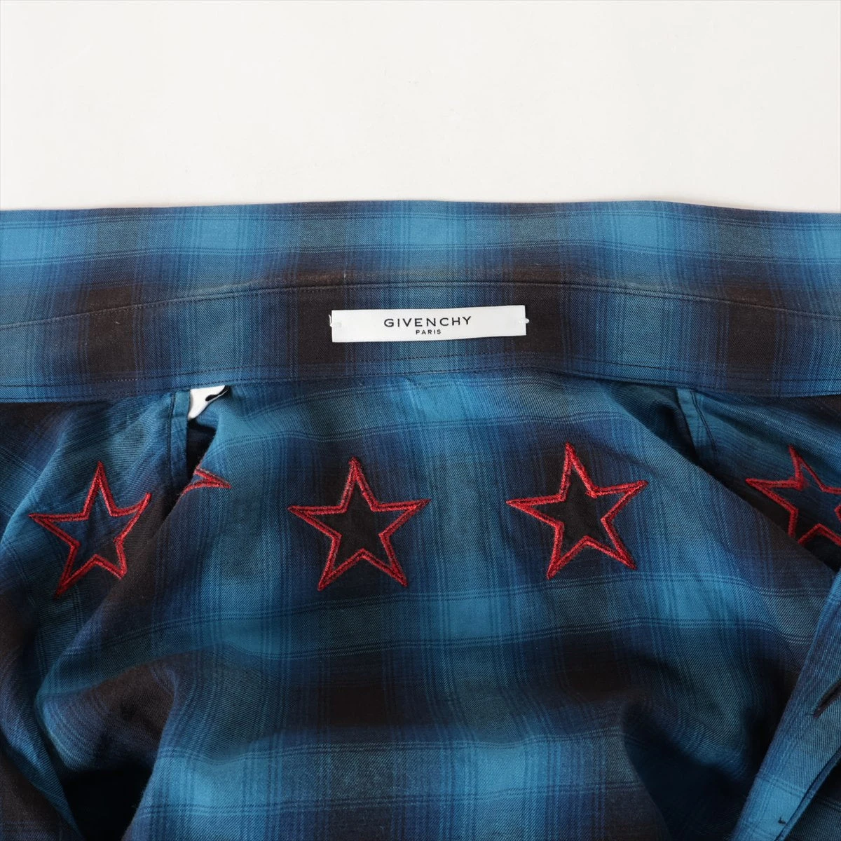 ジバンシィ 17AW コットン×リヨセル チェックシャツ 40 メンズ ブルー 
