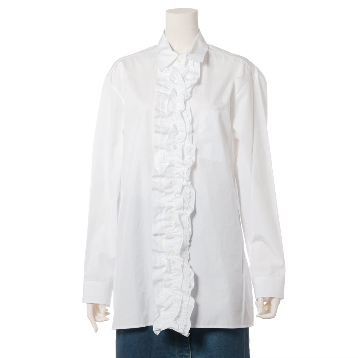PRADA　プラダ　フリル　ブラウス　シャツ　白　2way 40 ロゴ入り プラダ 22SS コットン シャツ 40 レディース ホワイト P407G