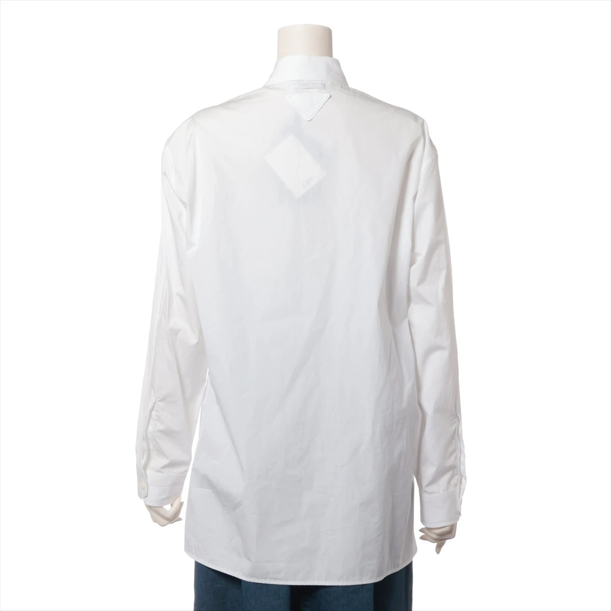 新品未使用プラダ ホワイトフリル付きシャツ36 プラダ 22SS コットン シャツ 40 レディース ホワイト P407G フリル