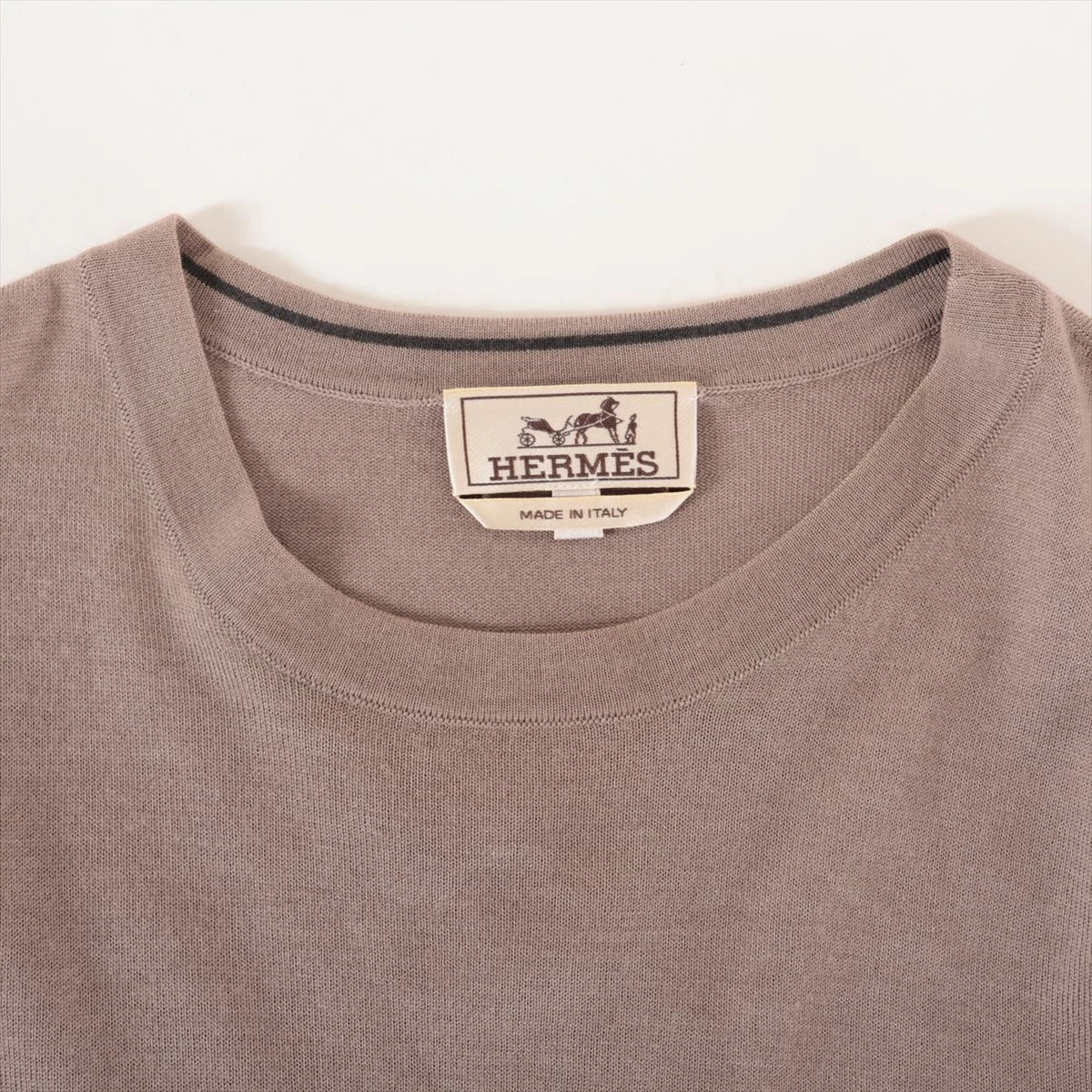 エルメス カシミヤ×シルク ニット L メンズ ブラウン 毛羽立ち