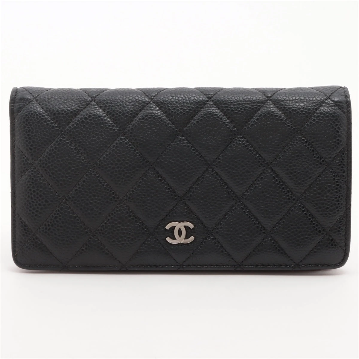 CHANEL マトラッセ 財布 ブラック シルバー金具 16番台 ギャラ付き シャネル マトラッセ キャビアスキン 財布 ブラック シルバー