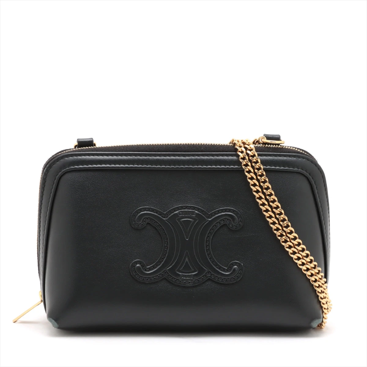 CELINE セリーヌ トリオンフ ショルダーバッグ レザー ブラック