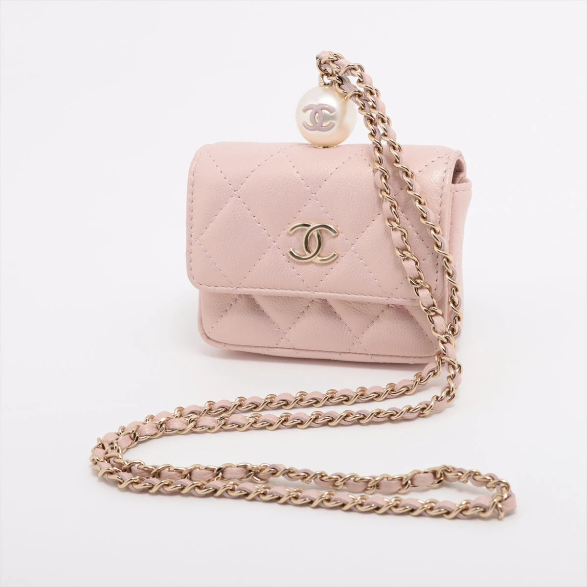 CHANEL マトラッセポーチ ピンク　キャビアスキン シャネル ミニマトラッセ キャビアスキン ポーチ パール ピンク