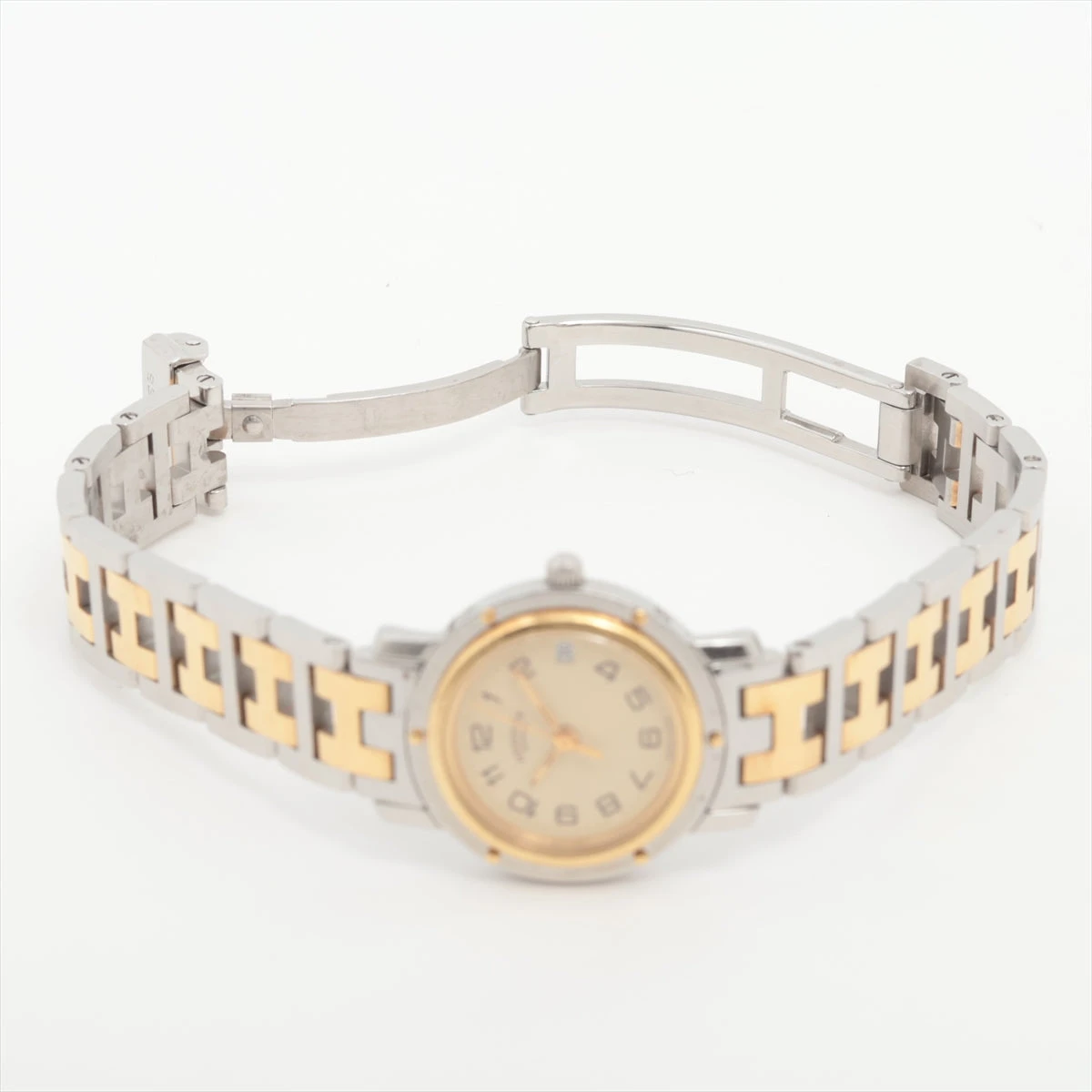 【稼働品】エルメス クリッパー　腕時計　CL4.220 コンビ　アイボリー文字盤 クリッパー（HERMES） エルメス クリッパー CL4.220 白文字盤