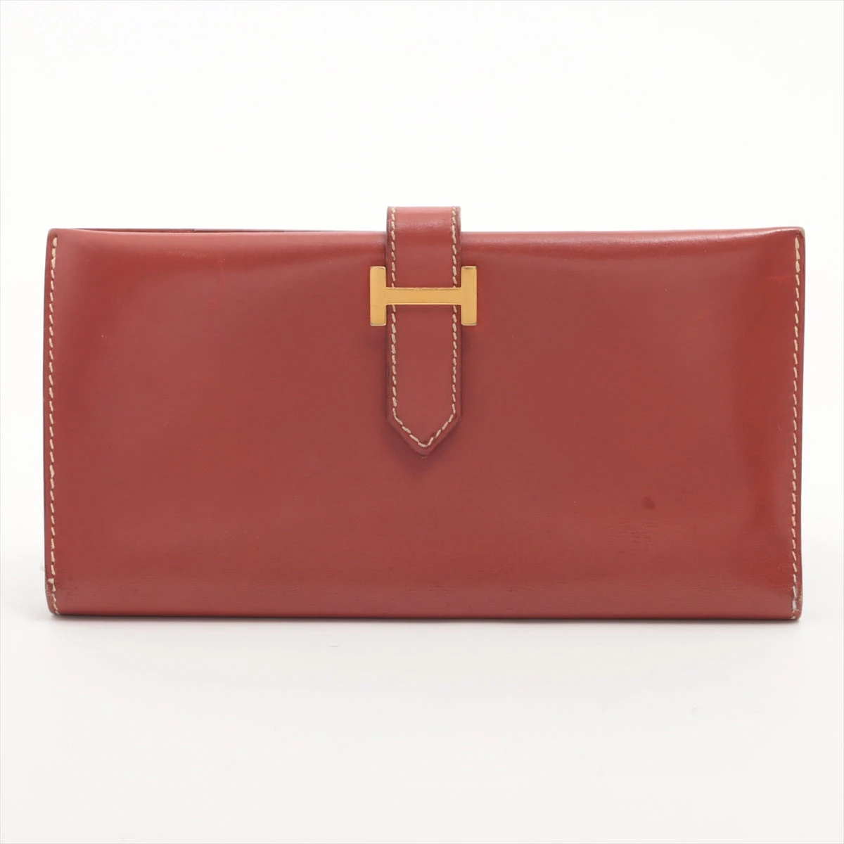 エルメス ベアン ボックスカーフ 財布 レッド ゴールド金具 □C:1999年 
