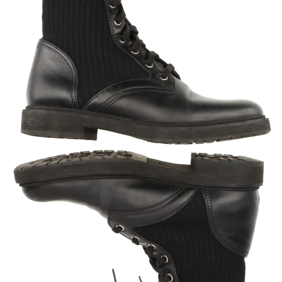 フェンディ ロココ ニット×レザー ショートブーツ 38 レディース  