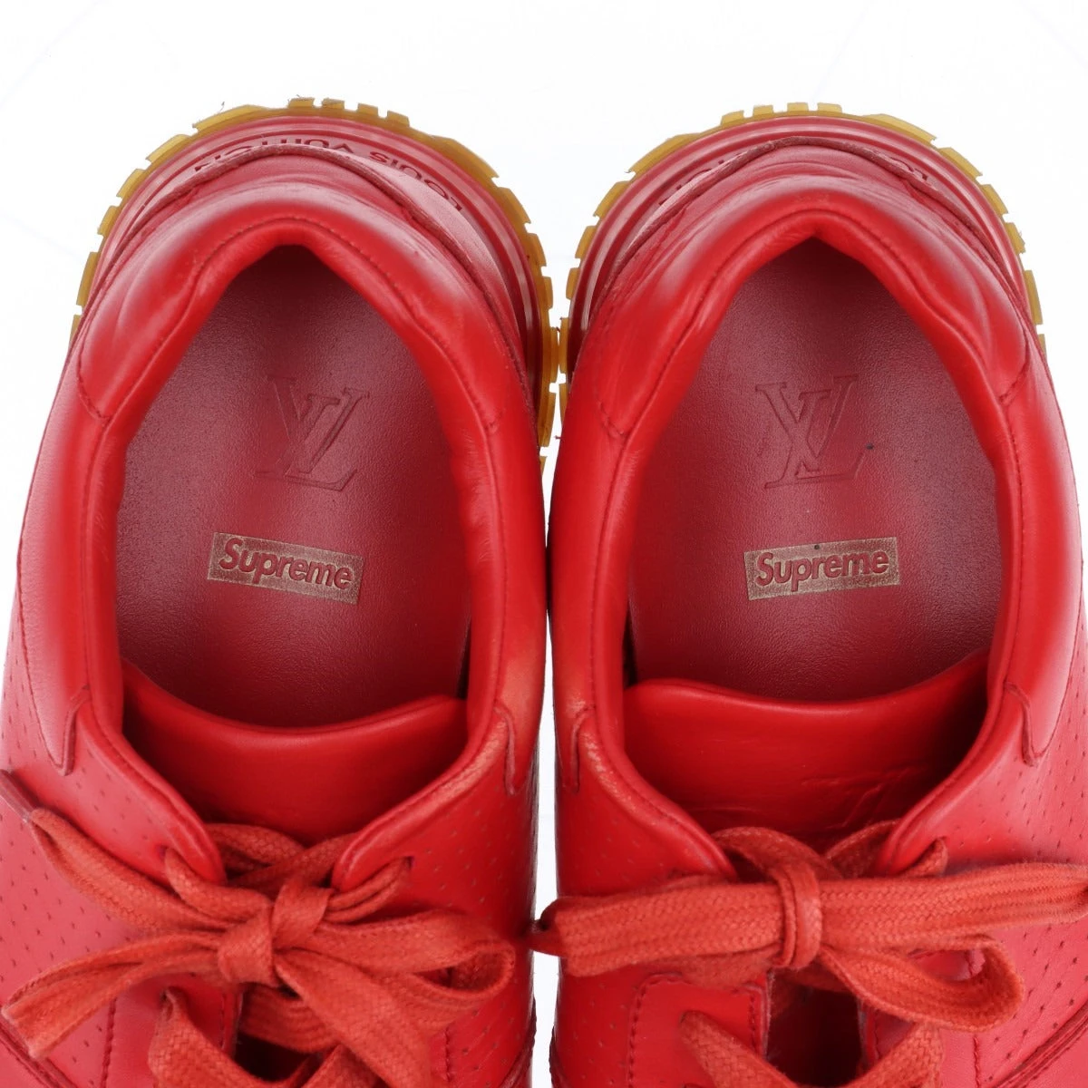 ヴィトン×シュプリーム 17年 レザー スニーカー 7 メンズ レッド