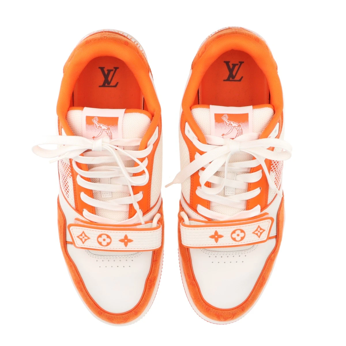 メンズ*LV*トレーナースニーカー ブラック×オレンジ×ホワイト ヴィトン LVトレイナーマキシライン 23年 レザー スニーカー 7