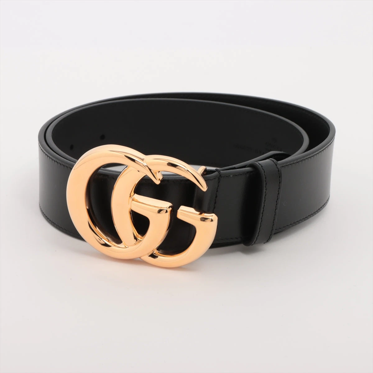 GUCCI　406831／GGマーモント　レザーベルト サイズ：90／36 Unisex 90/36 Gucci Double G Black Leather Marmont Wide Belt