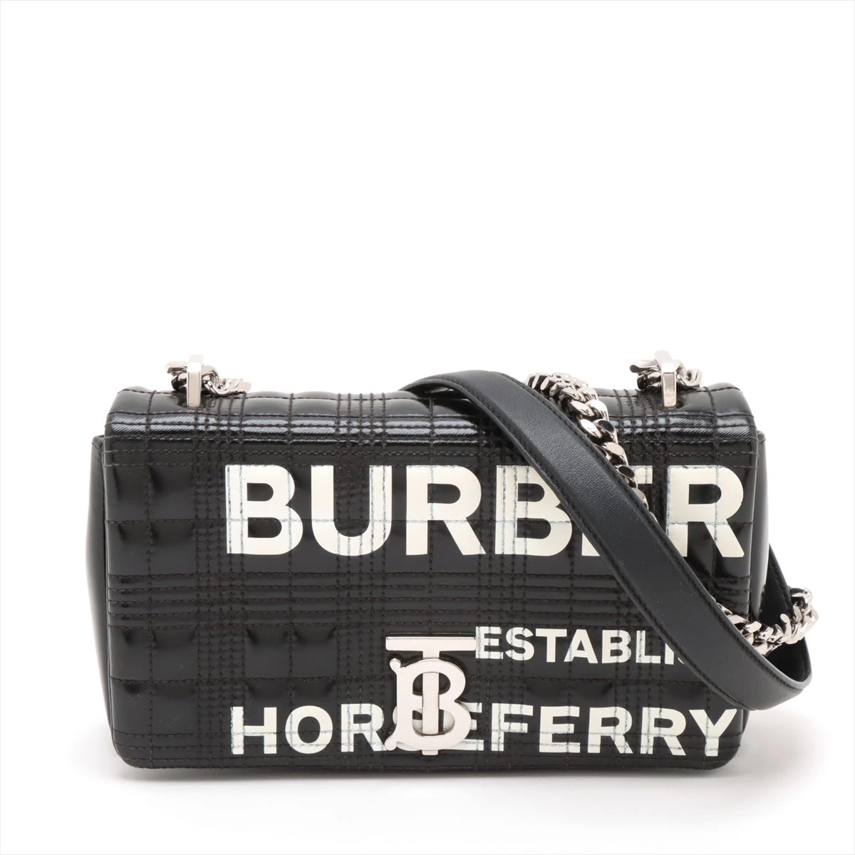 美品●バーバリー　ローラ　ショルダーバッグ　TB　チェーン　レザー　ブラック バーバリー TB ローラ レザー チェーンショルダーバッグ