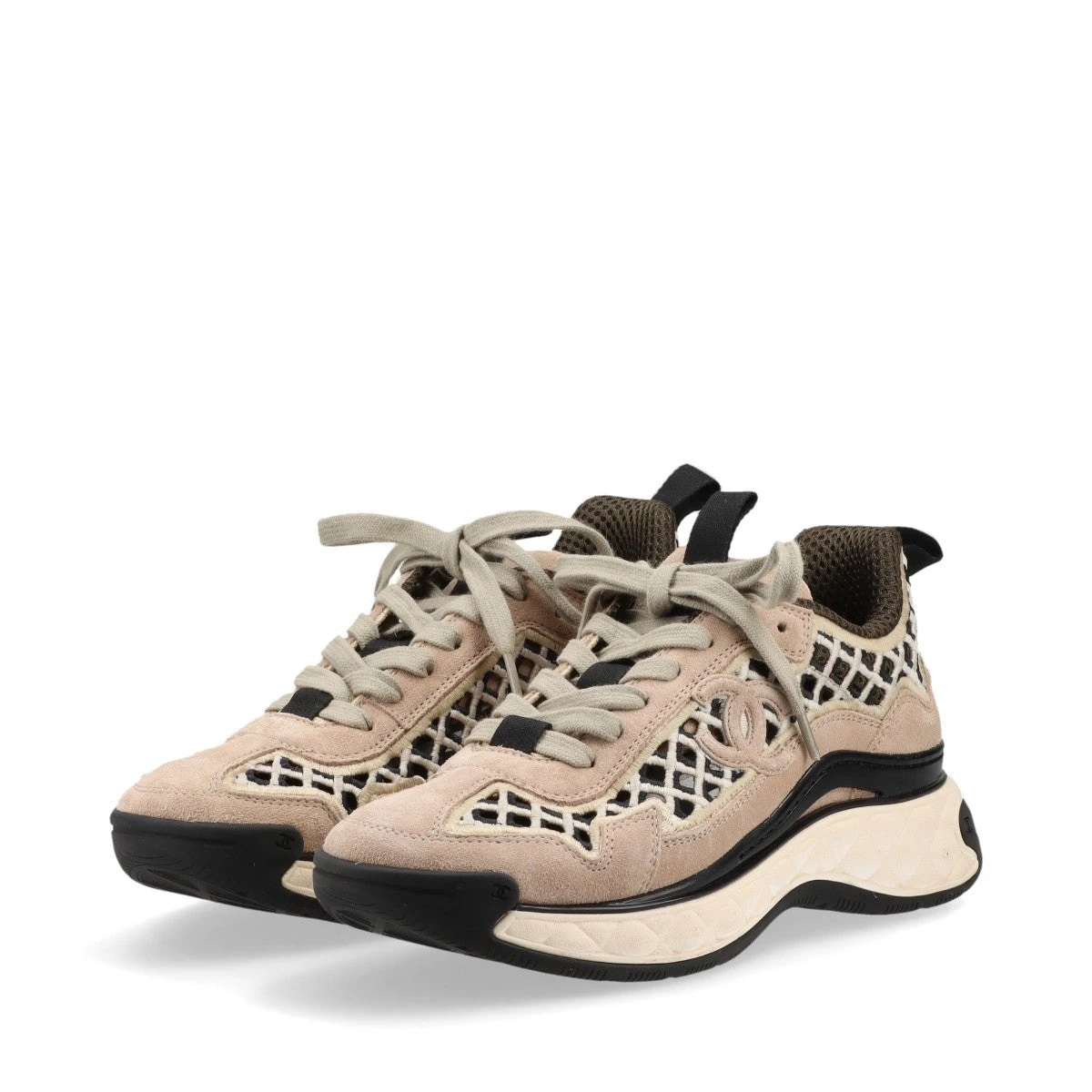 CHANEL 25Cru スニーカー ダッドシューズ ベージュ ファブリック シャネル ココマーク スエード×ファブリック スニーカー 35