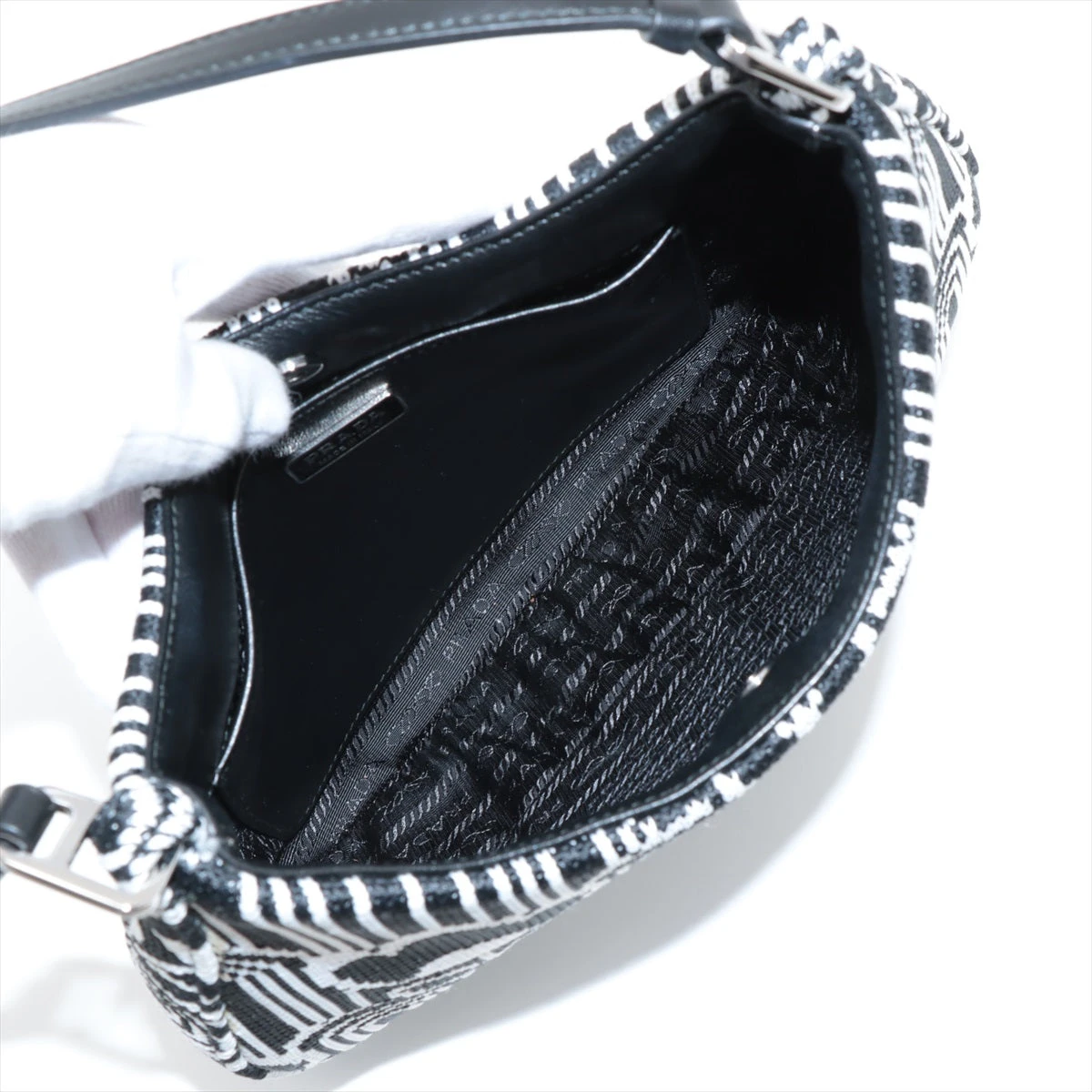 プラダ レオ ジャガード ショルダーバッグ ブラック 1BC499 A3214574