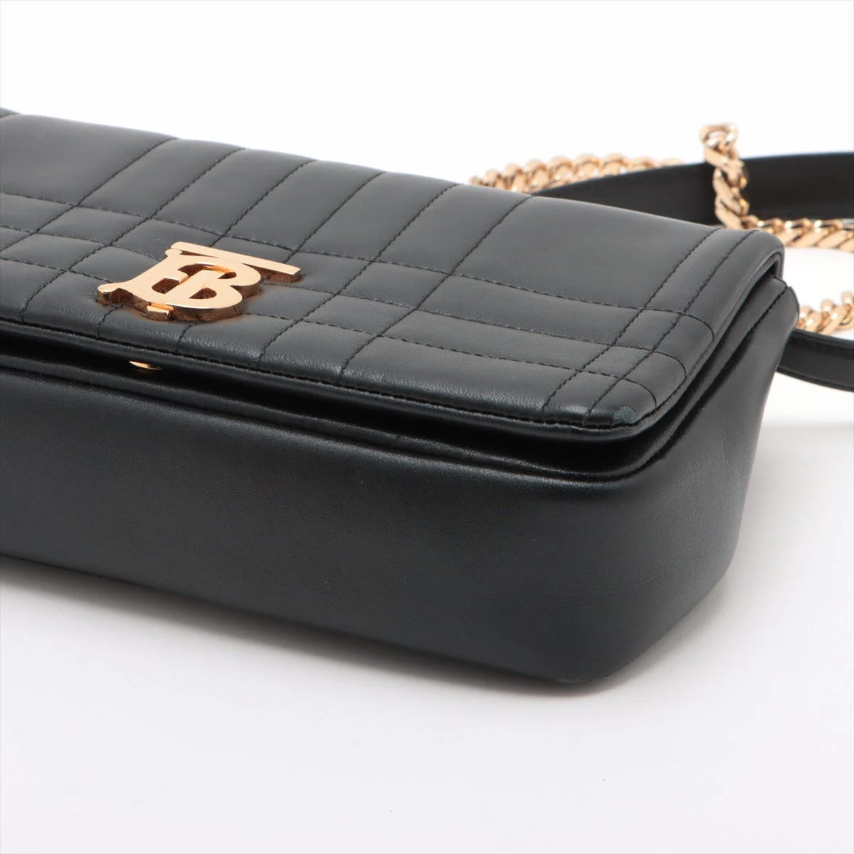 美品●バーバリー　ローラ　ショルダーバッグ　TB　チェーン　レザー　ブラック バーバリー TB ローラ レザー チェーンショルダーバッグ