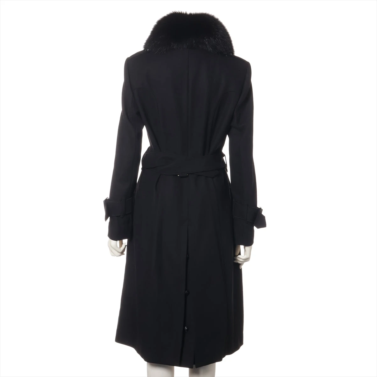 極美品■バーバリーズ　ウール　ロングコート　ブラック　比翼ボタン　9号 バーバリー ウール×ナイロン ロングコート IT40 レディース ブラック