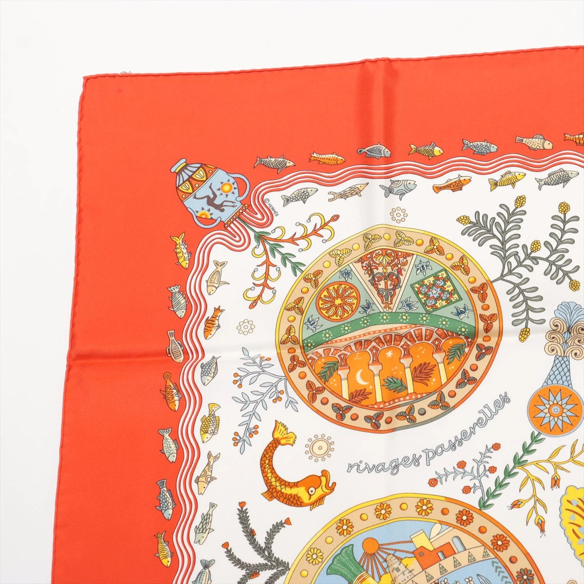 HERMES】エルメス カレ90 地中海の港町 シルク レディース スカーフ  