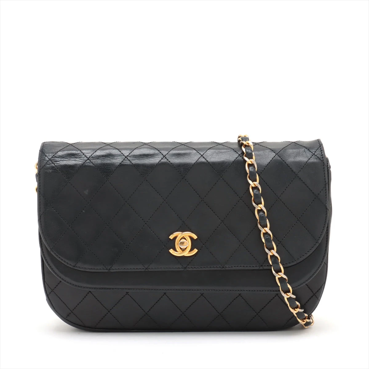 CHANEL マトラッセ ダブルフラップ ラムスキン ブラック ゴールド金具 シャネル マトラッセ ラムスキン ダブルフラップ ダブルチェーンバッグ