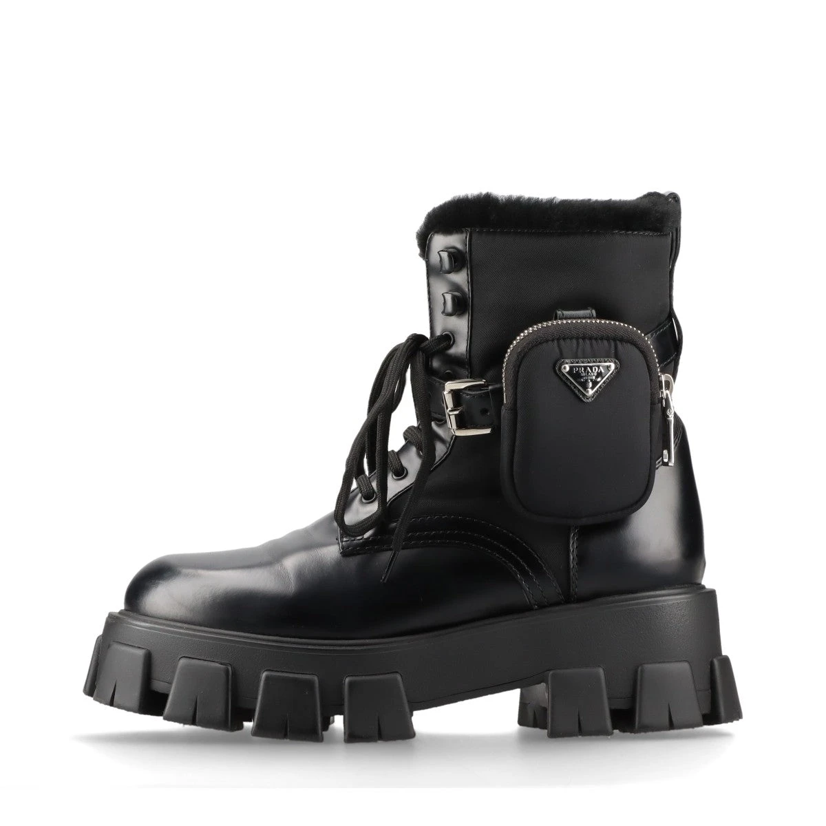 PRADA モノリス メンズブーツ ポーチ付き UK8 27cm プラダPRADAブーツモノリスポーチ付き
