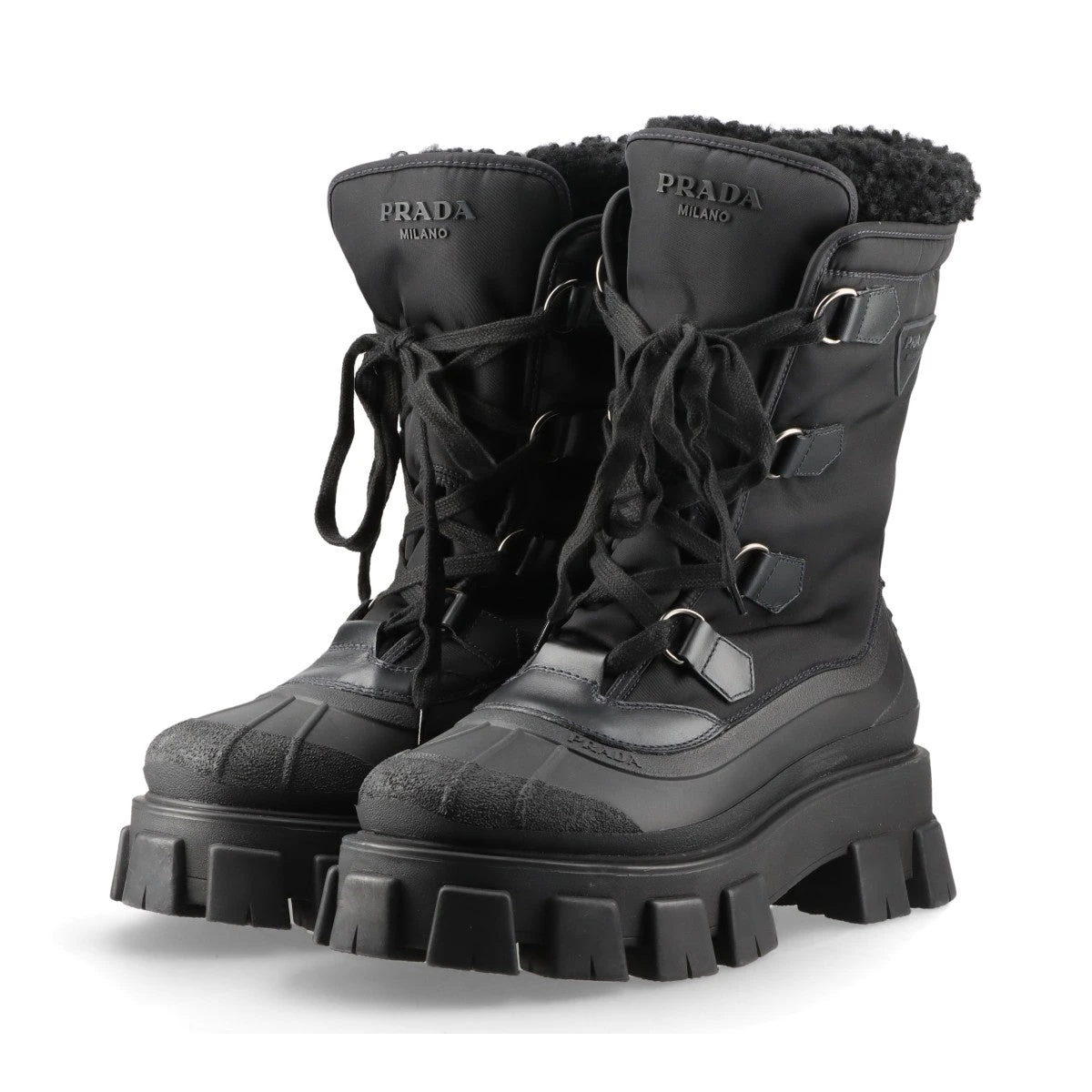 PRADA レザーx Re-Nylon ブーツ黒36.5 箱付き