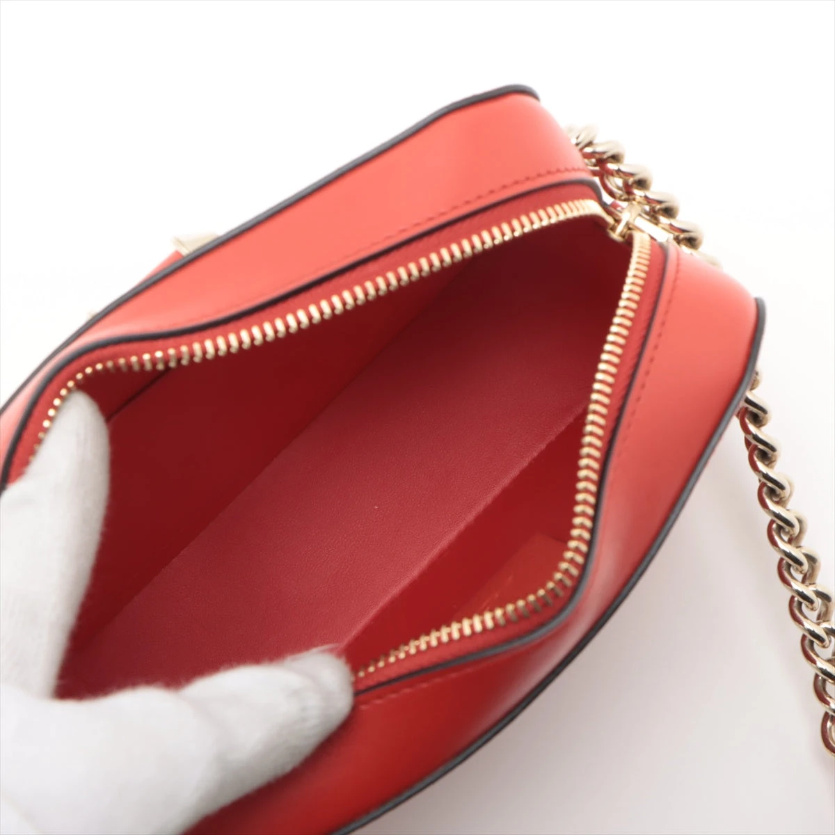 ルブタン チェーンウォレット ショルダー財布 レッド カーフ 