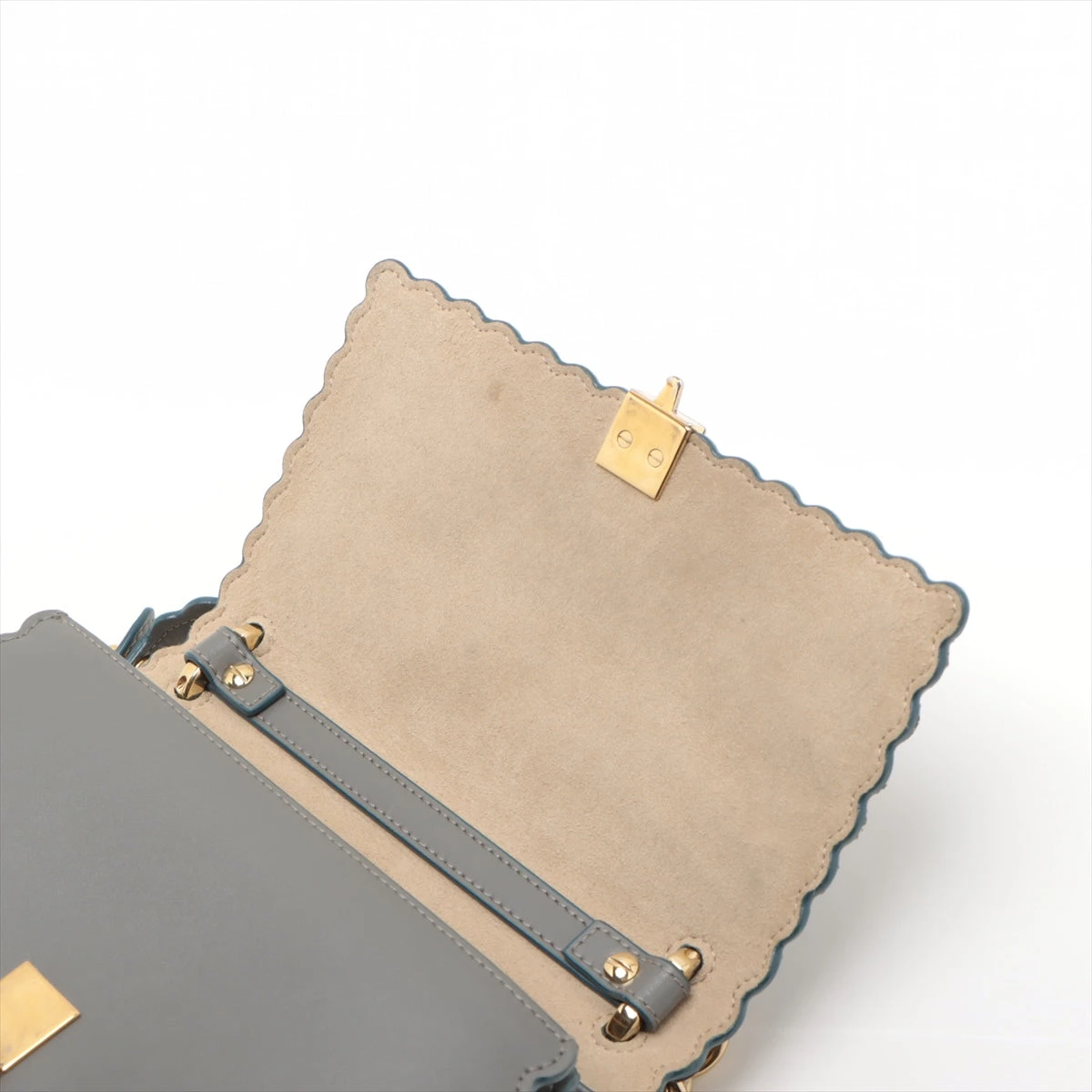 フェンディ ミニキャナイ レザー チェーンショルダーバッグ グレー  