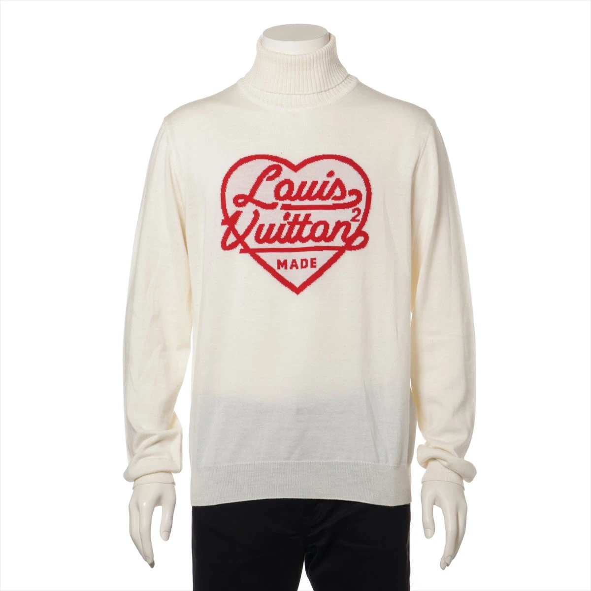 ヴィトン×NIGO 22SS ウール ニット L メンズ アイボリー×レッド RM221M