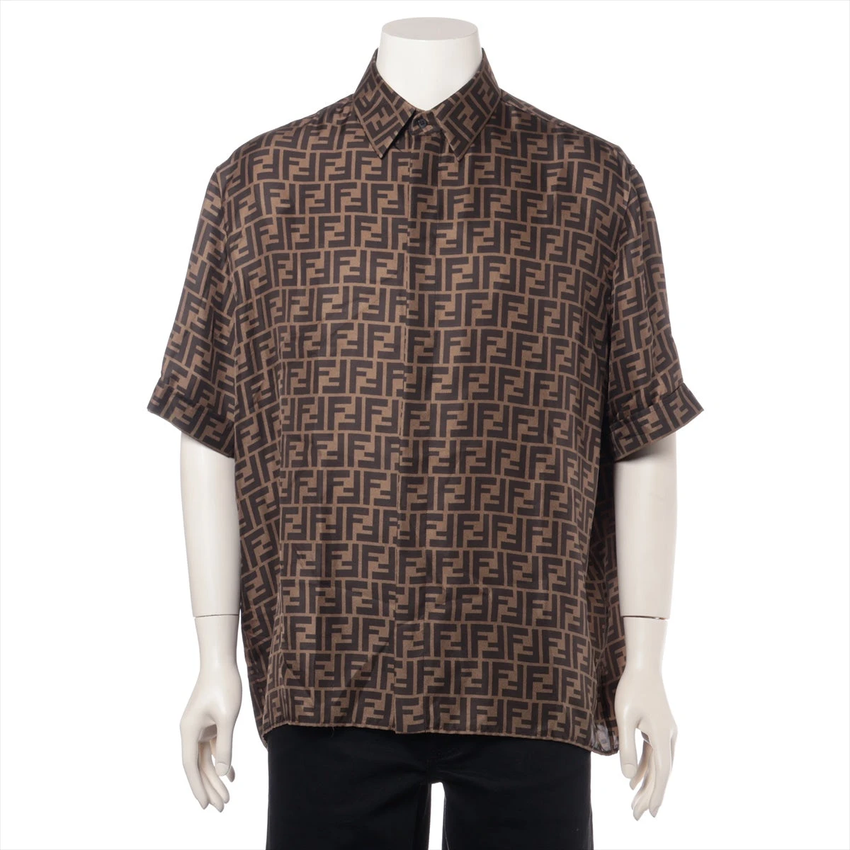 FENDI ダークブラウン Tシャツ 40 ズッカ フェンディ ズッカ 22年 シルク シャツ 41 メンズ ブラウン