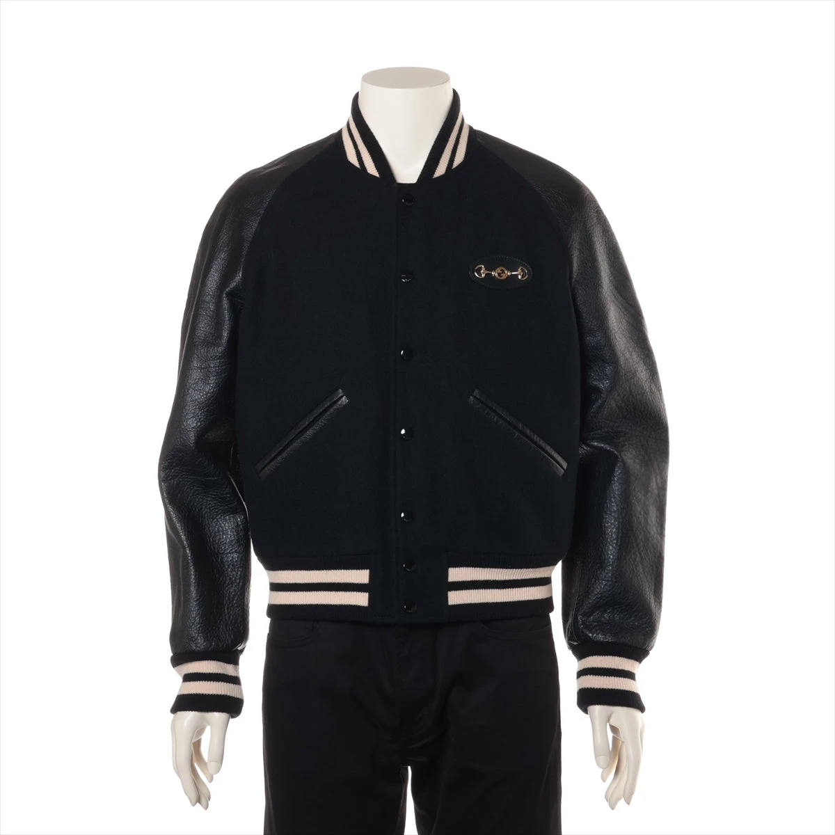 グッチ ウール×レザー レザージャケット 44 メンズ ブラック 618897 袖  