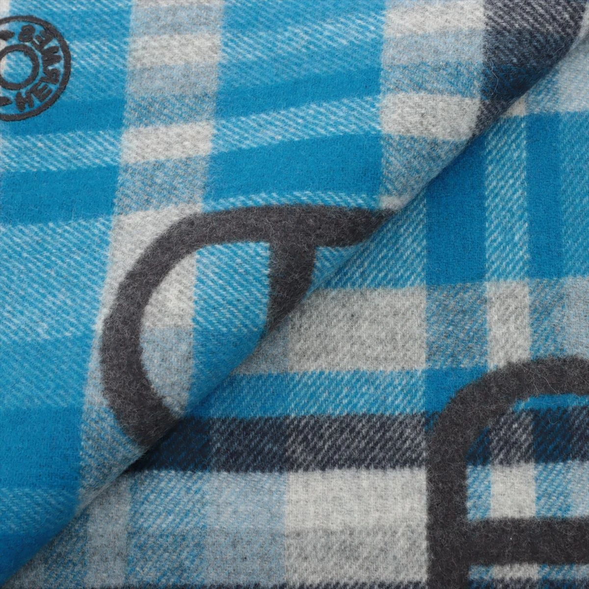 エルメス タータンマイヨン マフラー カシミヤ ブルー×グレー