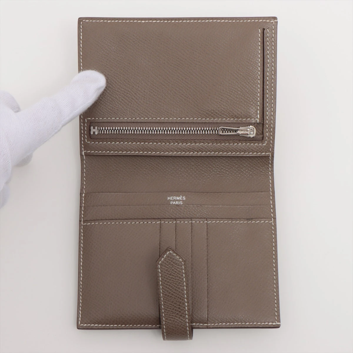 エルメス ベアンコンパクト ヴォーエプソン 二つ折り財布 エトゥープ