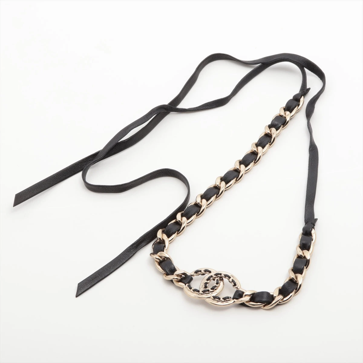 CHANEL ブラックレザー ヘアバンド