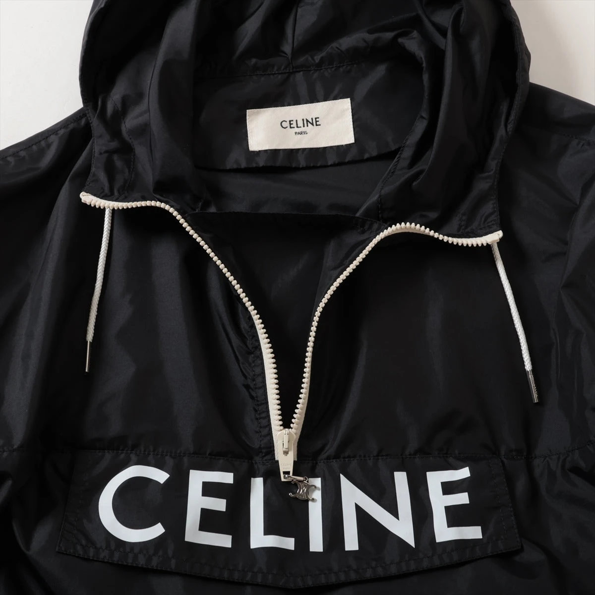 セリーヌ エディ期 ナイロン パーカー メンズ ブラック×ホワイト