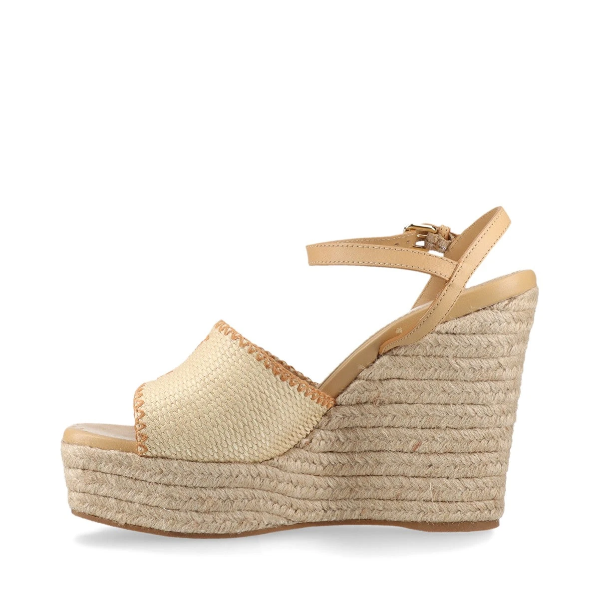 【24-25AW】ELISABETTA サテンウェッジ付き レザー サンダル ヴィトン 24年 ラフィア×レザー ウェッジソールサンダル 38 1/2