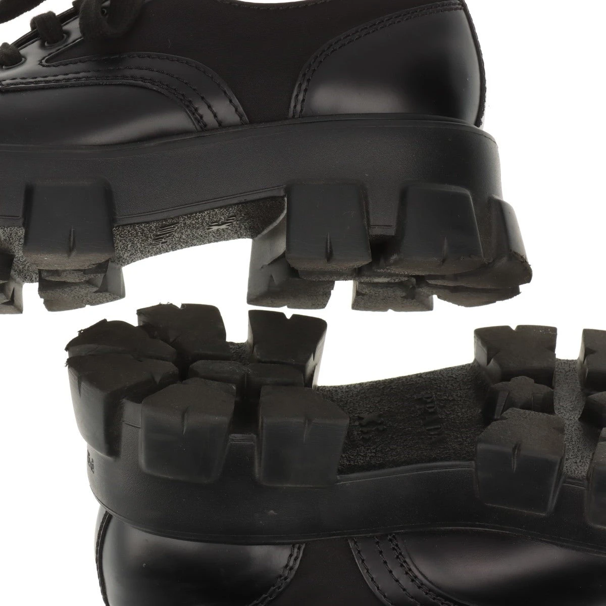 プラダ モノリス ナイロン×レザー レザーシューズ 9 1/2 メンズ