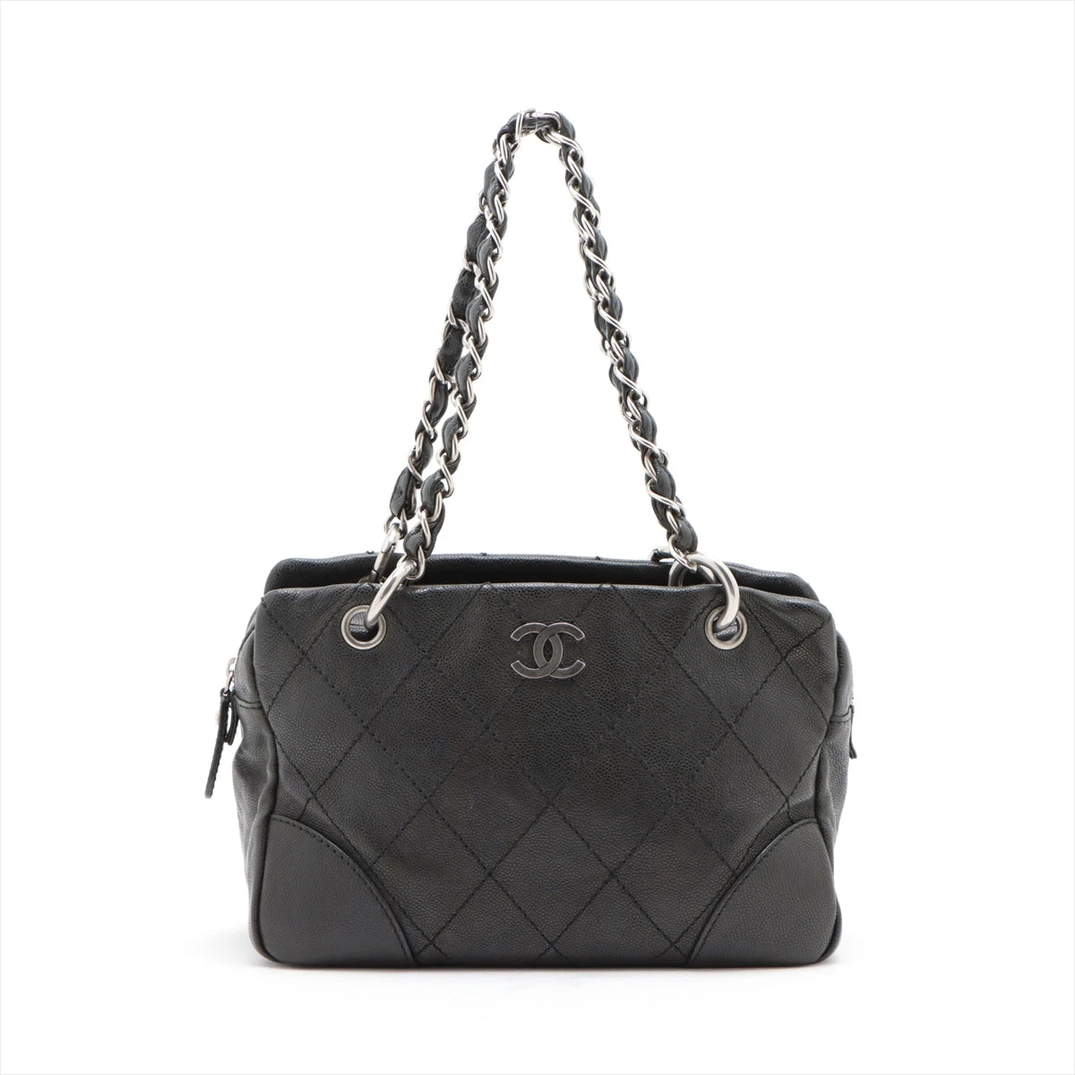 シャネル ワイルドステッチ キャビアスキン ハンドバッグ ブラック