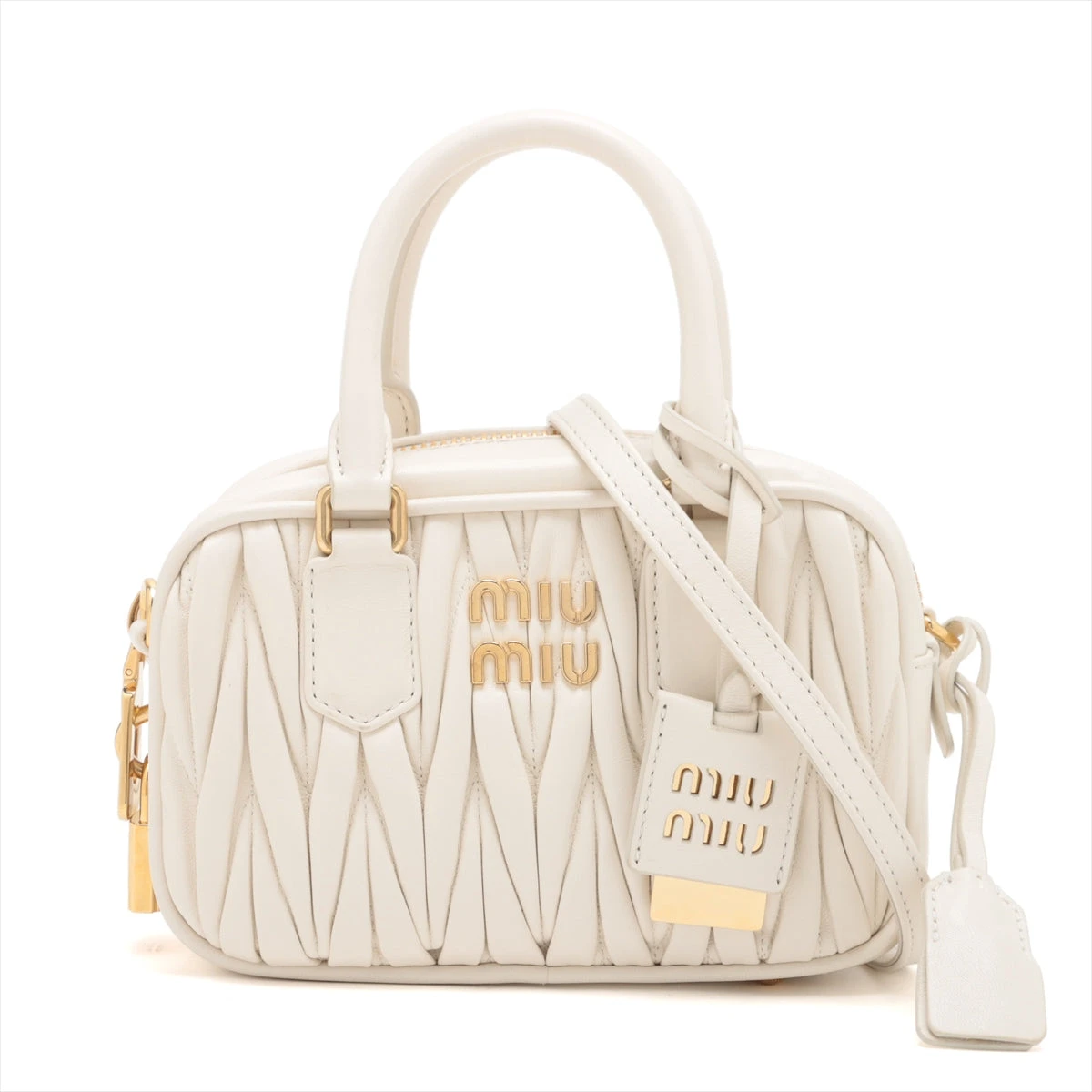 MiuMiu ミュウミュウ Arcadie レザー ハンドバッグ ミディアム すぐ届く☆MIUMIU ミュウミュウ アルカディ レザーミニバッグ