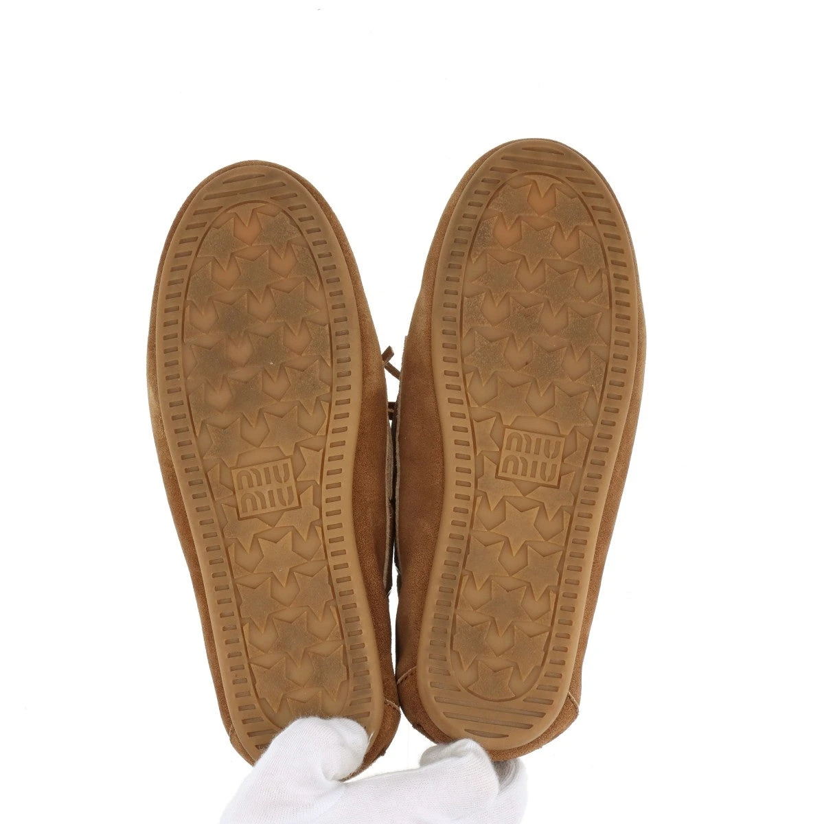 ミュウミュウ スエード デッキシューズ 37 レディース ブラウン 色褪せ